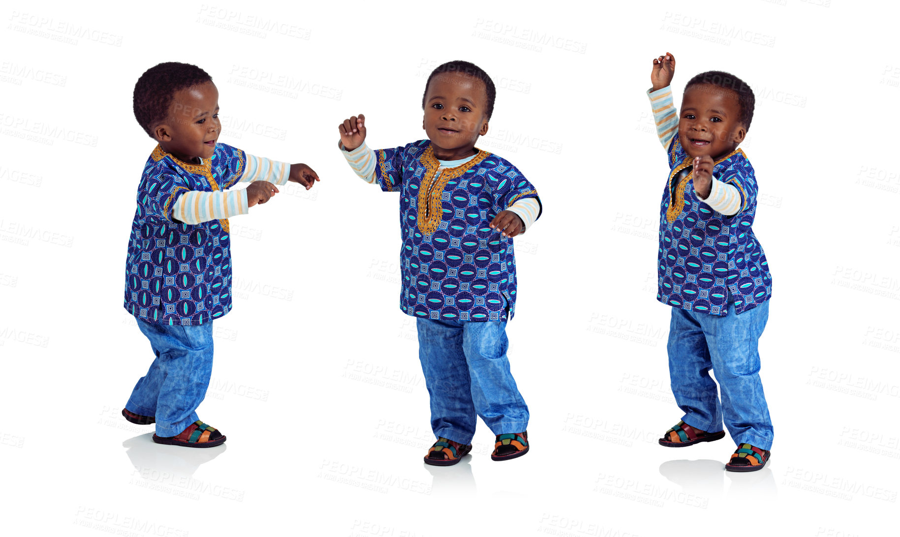Buy stock photo Composite image of an adorable african toddler dancing