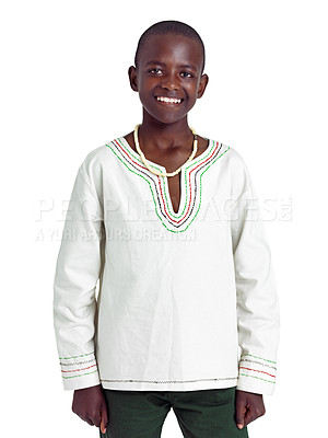 Buy stock photo Studio portrait of a young african teenage boy isolated on white