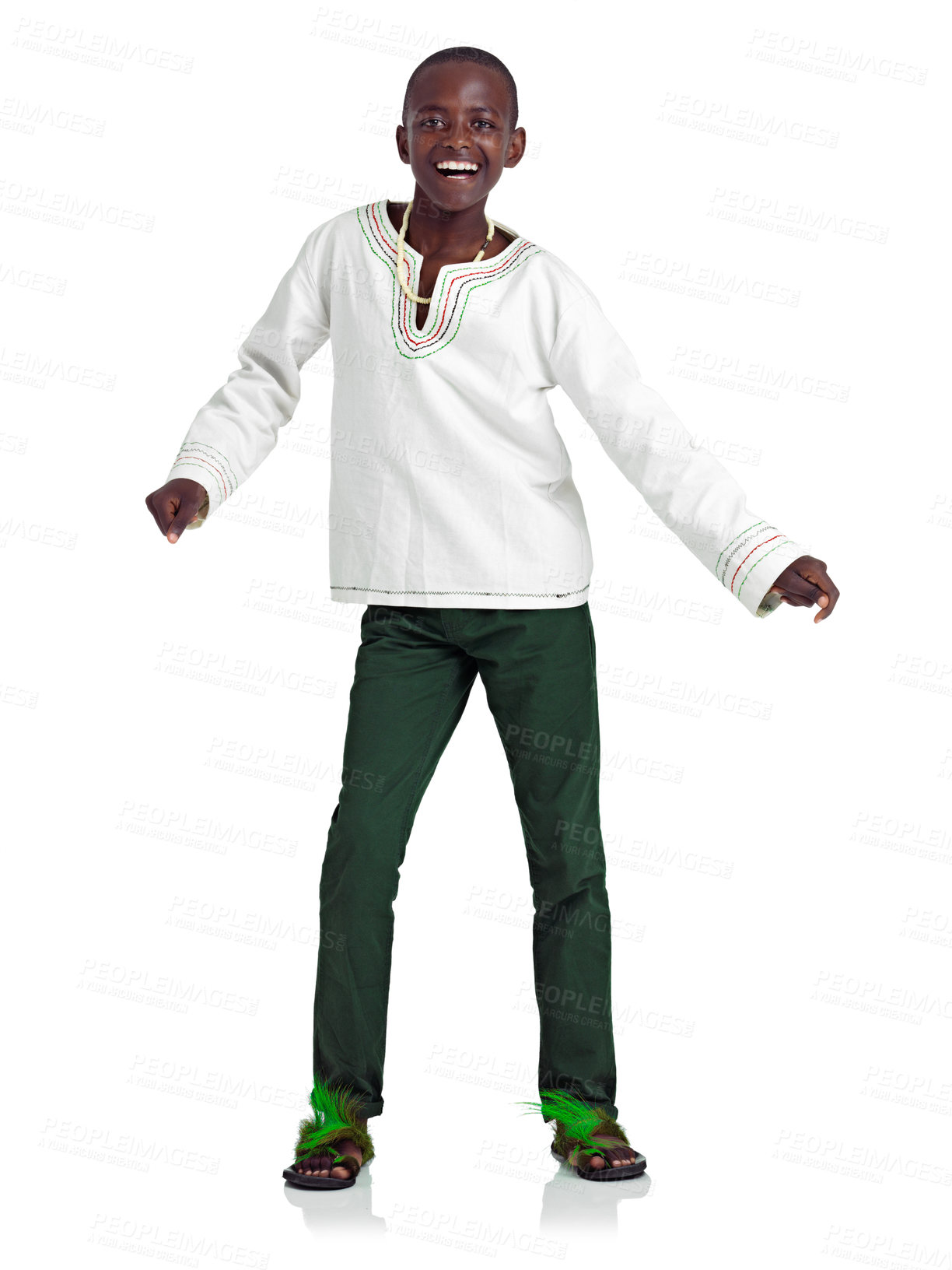 Buy stock photo Studio shot of an african teenage boy dancing against a white background