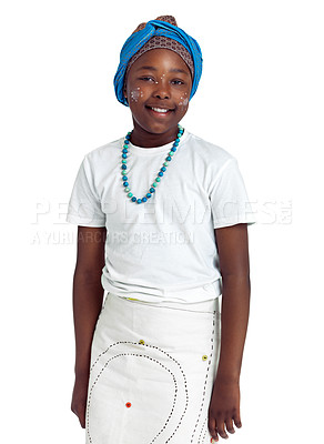 Buy stock photo An african teenage girl standing against a white background