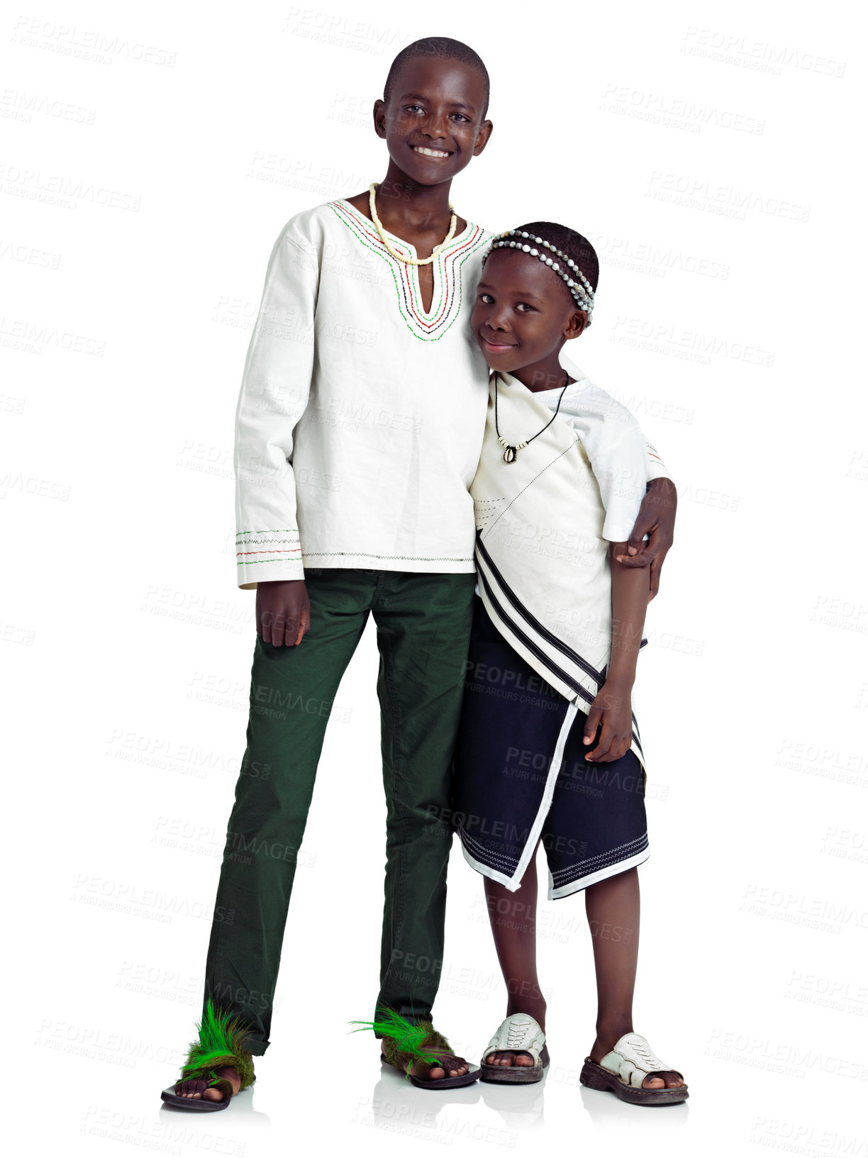 Buy stock photo Studio shot of two affectionate african siblings against a white background