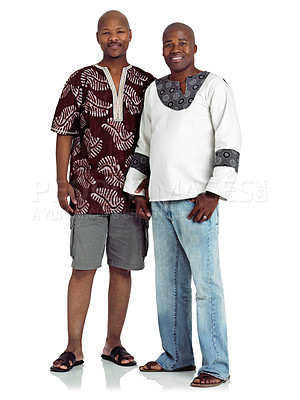 Buy stock photo Full length studio shot of two african men against a white background