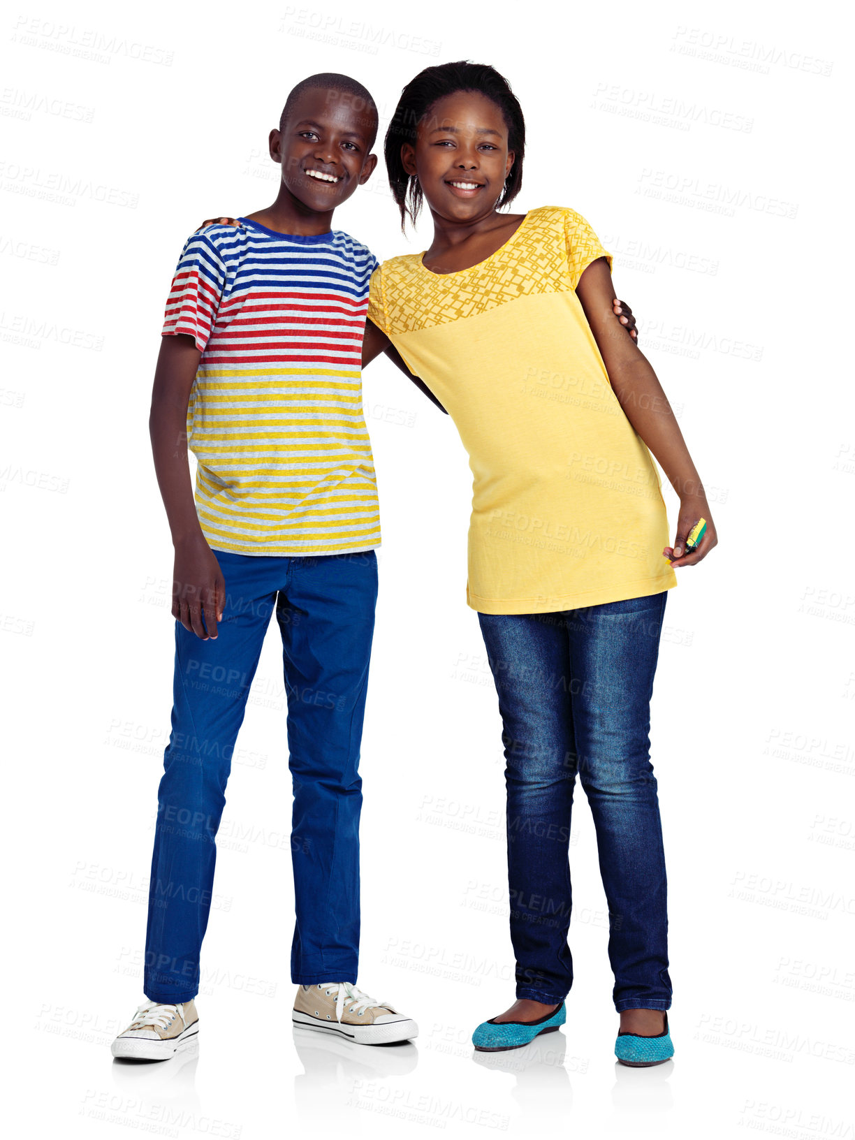 Buy stock photo Studio shot of african siblings against white background