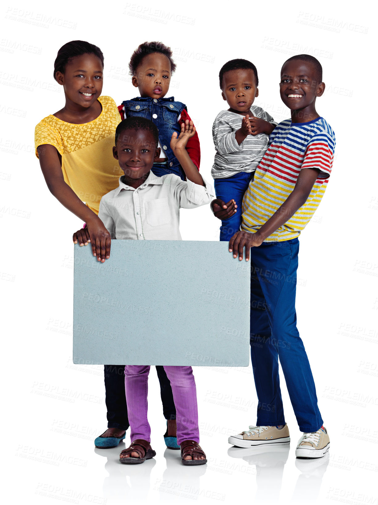 Buy stock photo Studio shot of african children holding a blank board against a white background