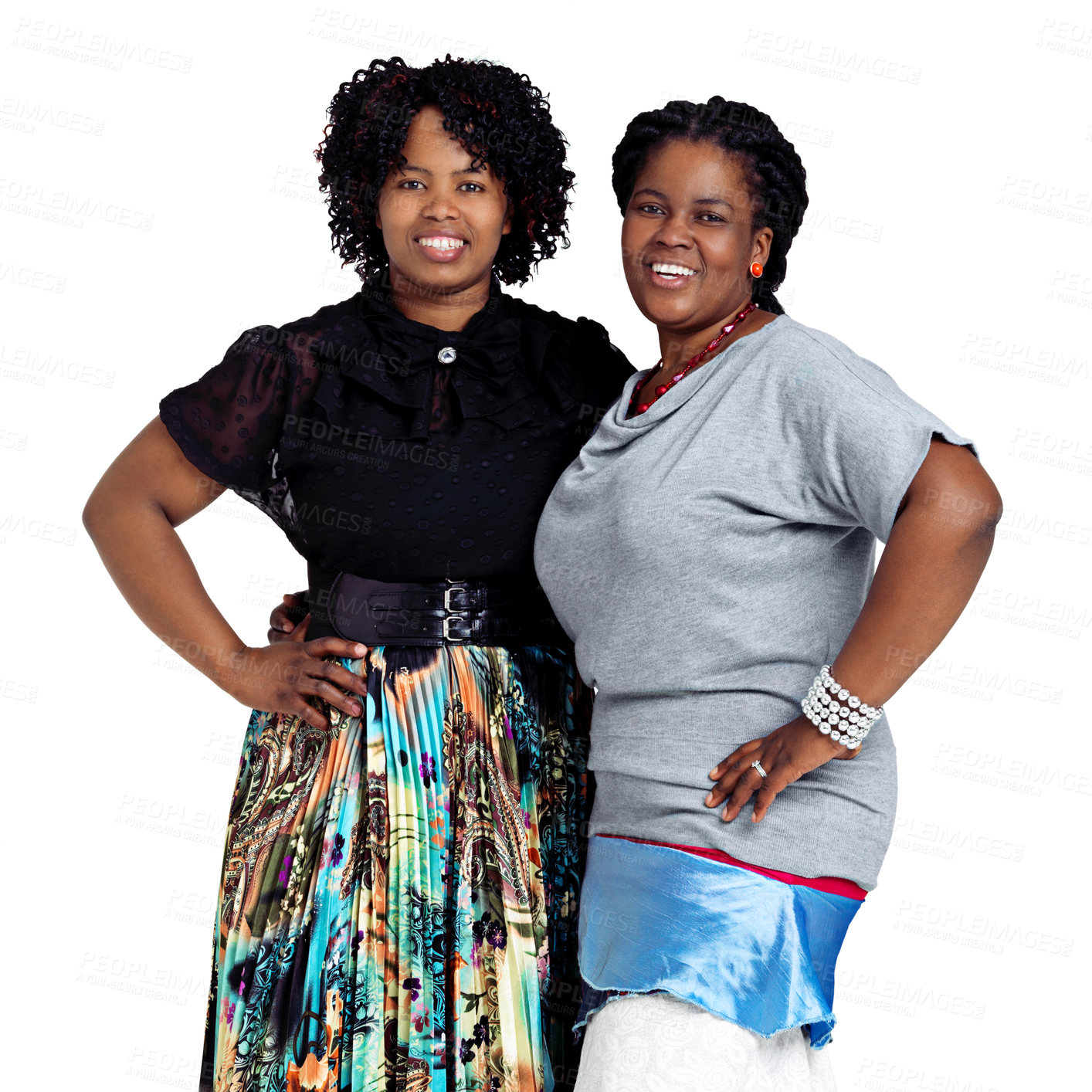Buy stock photo Studio portrait of two african women standing against a white background