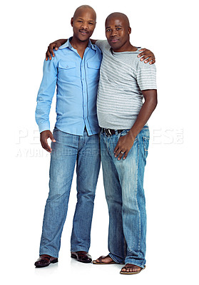 Buy stock photo Studio shot of two african men against a white background