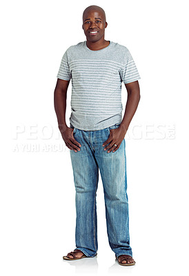 Buy stock photo Studio shot of an african man standing against a white background