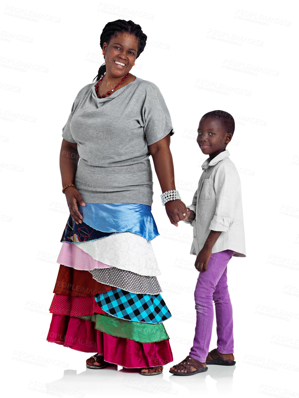 Buy stock photo Full length studio shot of an african woman and her young daughter