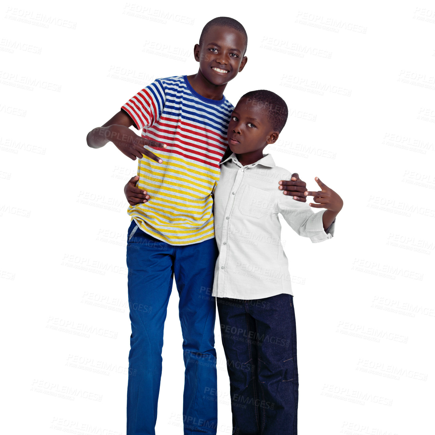 Buy stock photo Studio shot of two african siblings against a white background