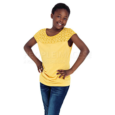 Buy stock photo Studio shot of a young african girl isolated on white