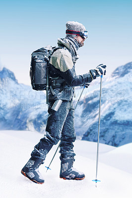 Buy stock photo Shot of a male hiker in extreme terrain