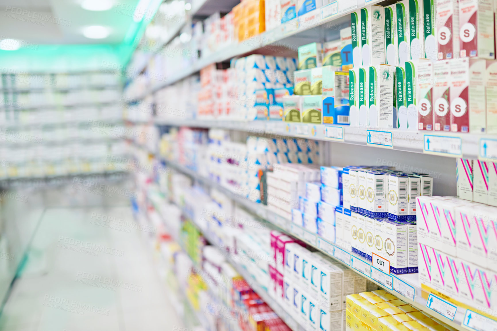 Buy stock photo An aisle in a pharmacy