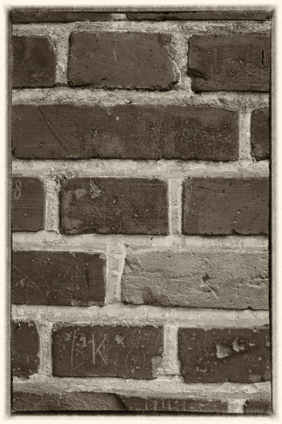 Buy stock photo Brick wall, structure and closeup of cement for texture, concrete pattern and masonry in architecture. Stone, background and rough design with building for exterior,  material or vintage wallpaper