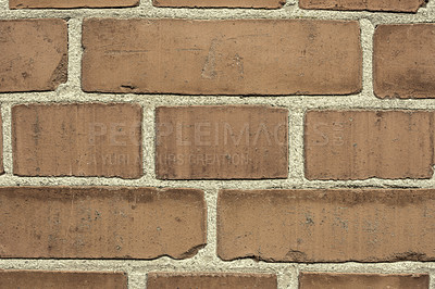 Buy stock photo Brick wall, mortar and closeup for masonry construction, building and texture materials with paste.Cement, concrete and block shape clay with cracks or dents on solid surface or design wallpaper