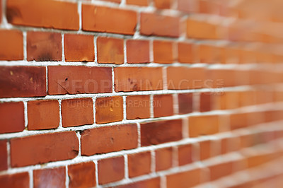 Buy stock photo Zoom, stone and brick wall for concrete building or structural material for architecture, texture and surface. Red, masonry and clay or cement to hold or plaster together for construction and design.