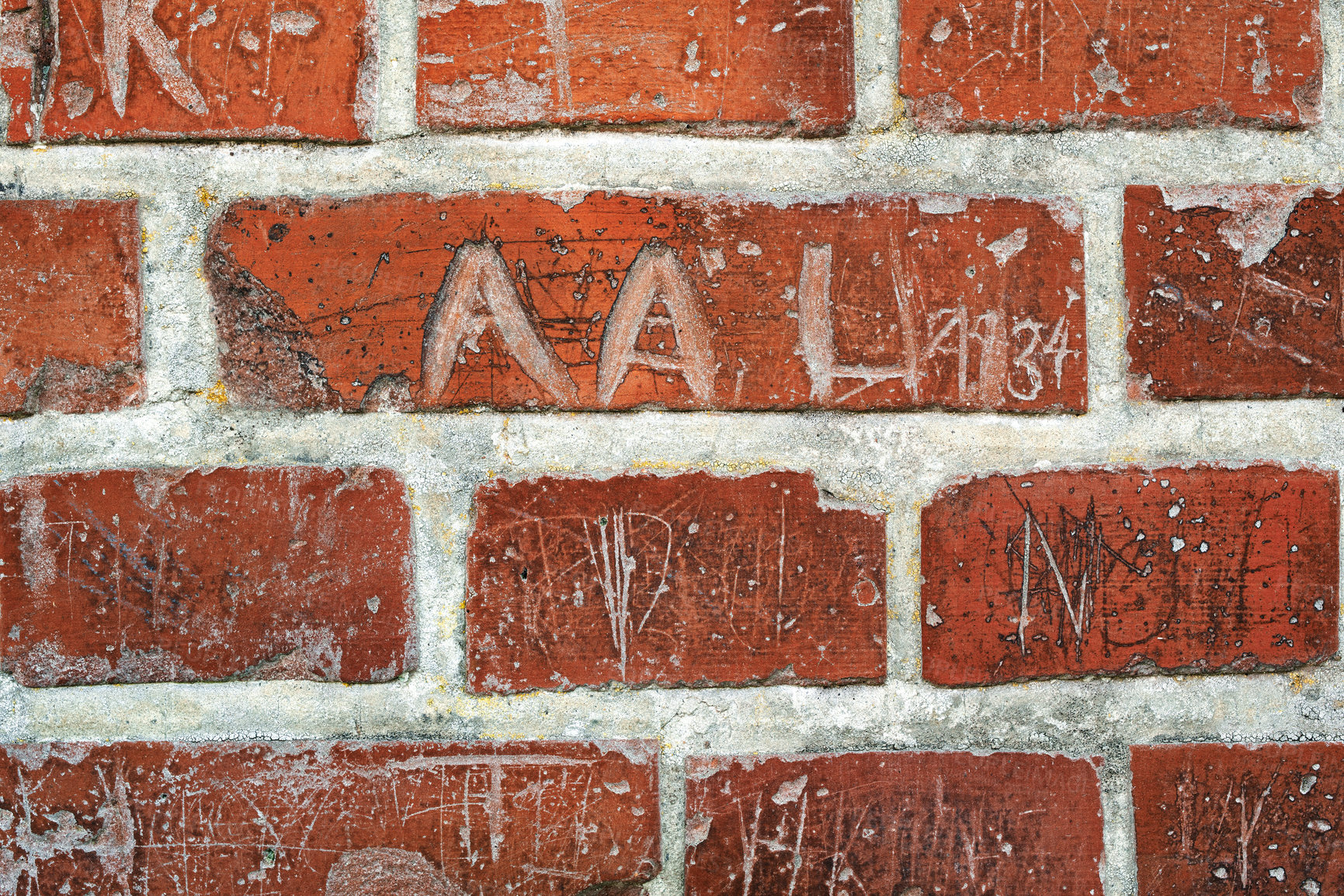 Buy stock photo Zoom, red and old brick wall for building or concrete material for architecture, texture and surface. Stone, masonry and clay or cement to hold or plaster together for construction and design.