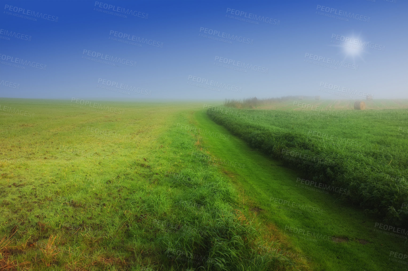 Buy stock photo Farmland and road in springtime - lots of copy space