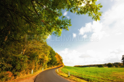 Buy stock photo Road in the countryside in springtime - lots of copy space