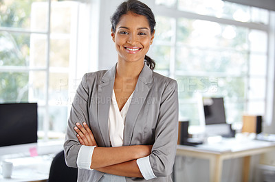 Buy stock photo Portrait of a successful businesswoman in an office
