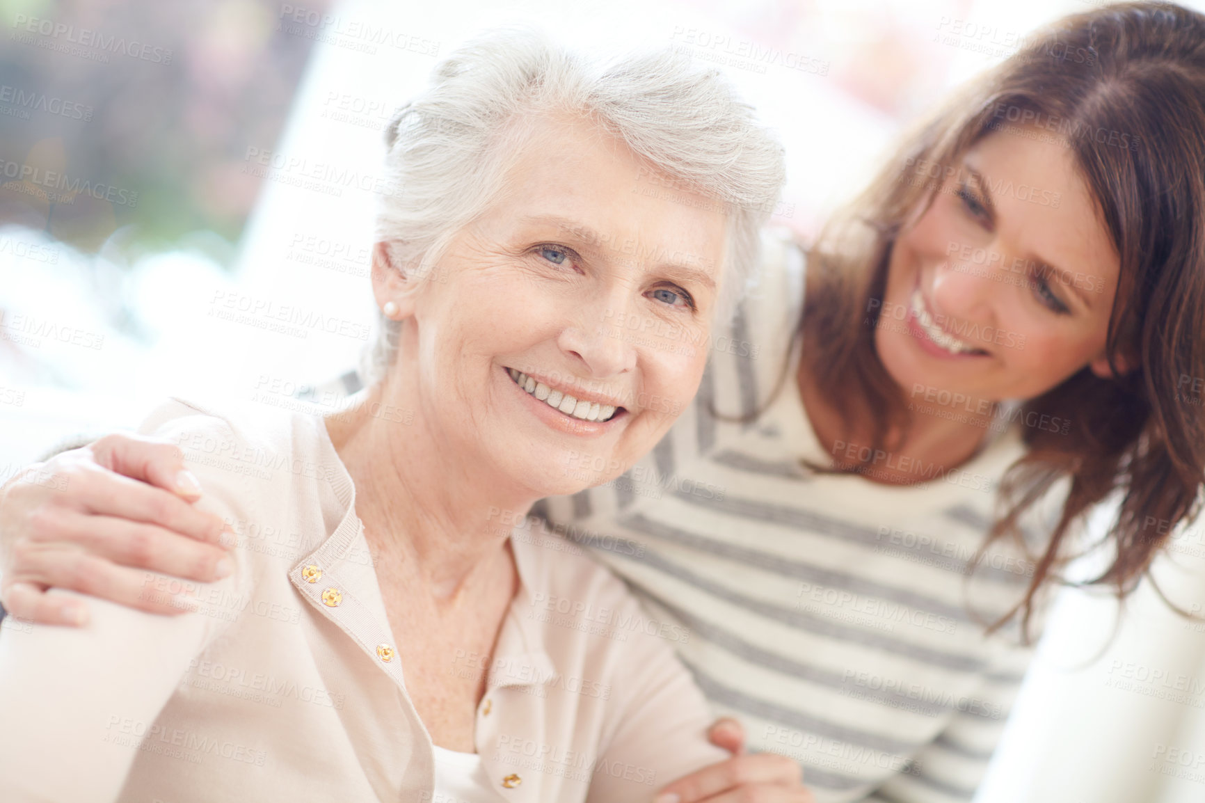 Buy stock photo Portrait of a loving mother and daughter spending time together at home