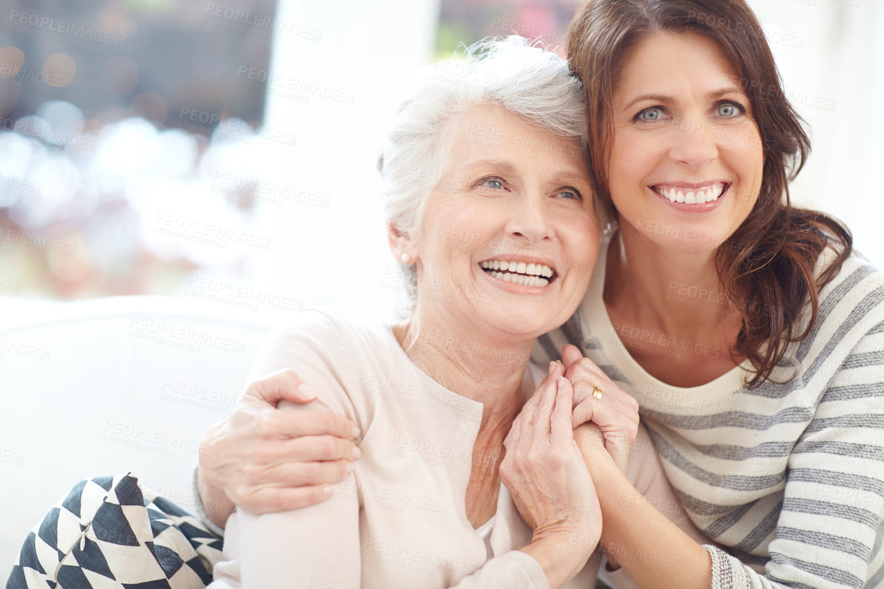 Buy stock photo Portrait of a loving mother and daughter spending time together at home