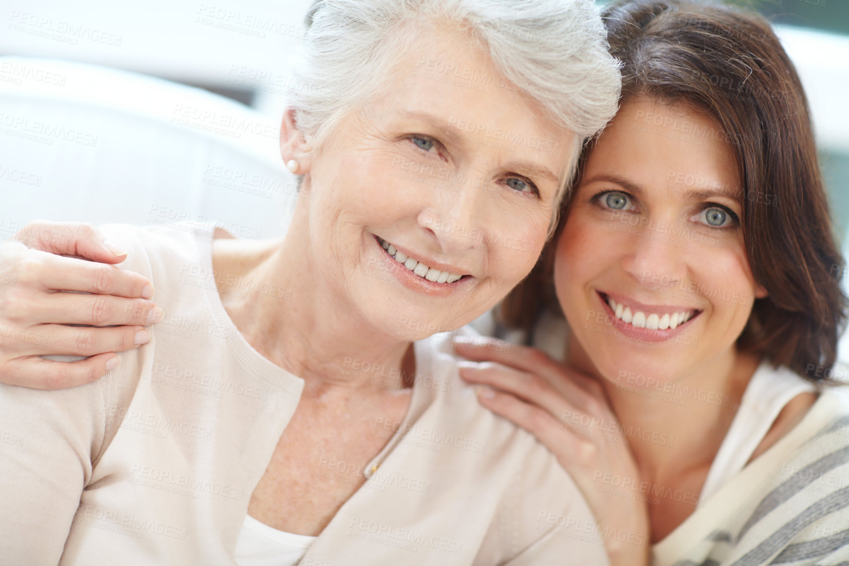 Buy stock photo Portrait of a loving mother and daughter spending time together at home