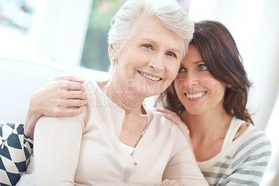 Buy stock photo Portrait of a loving mother and daughter spending time together at home