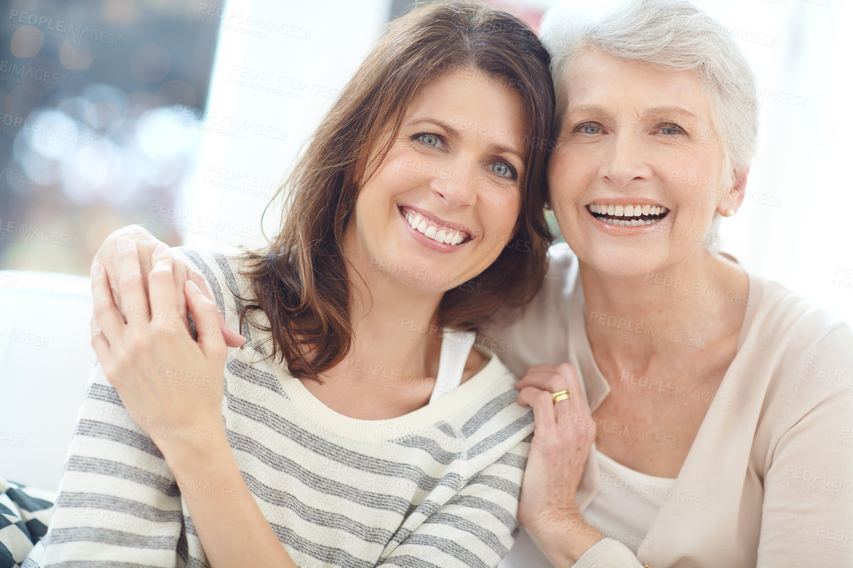 Buy stock photo Portrait of a loving mother and daughter spending time together at home