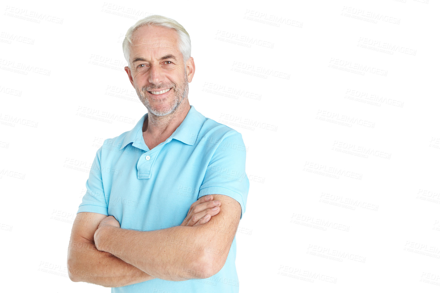 Buy stock photo Studio portrait of a handsome mature man standing with his arms crossed