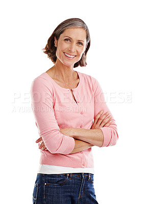 Buy stock photo Cropped studio portrait of an attractive mature woman in casualwear