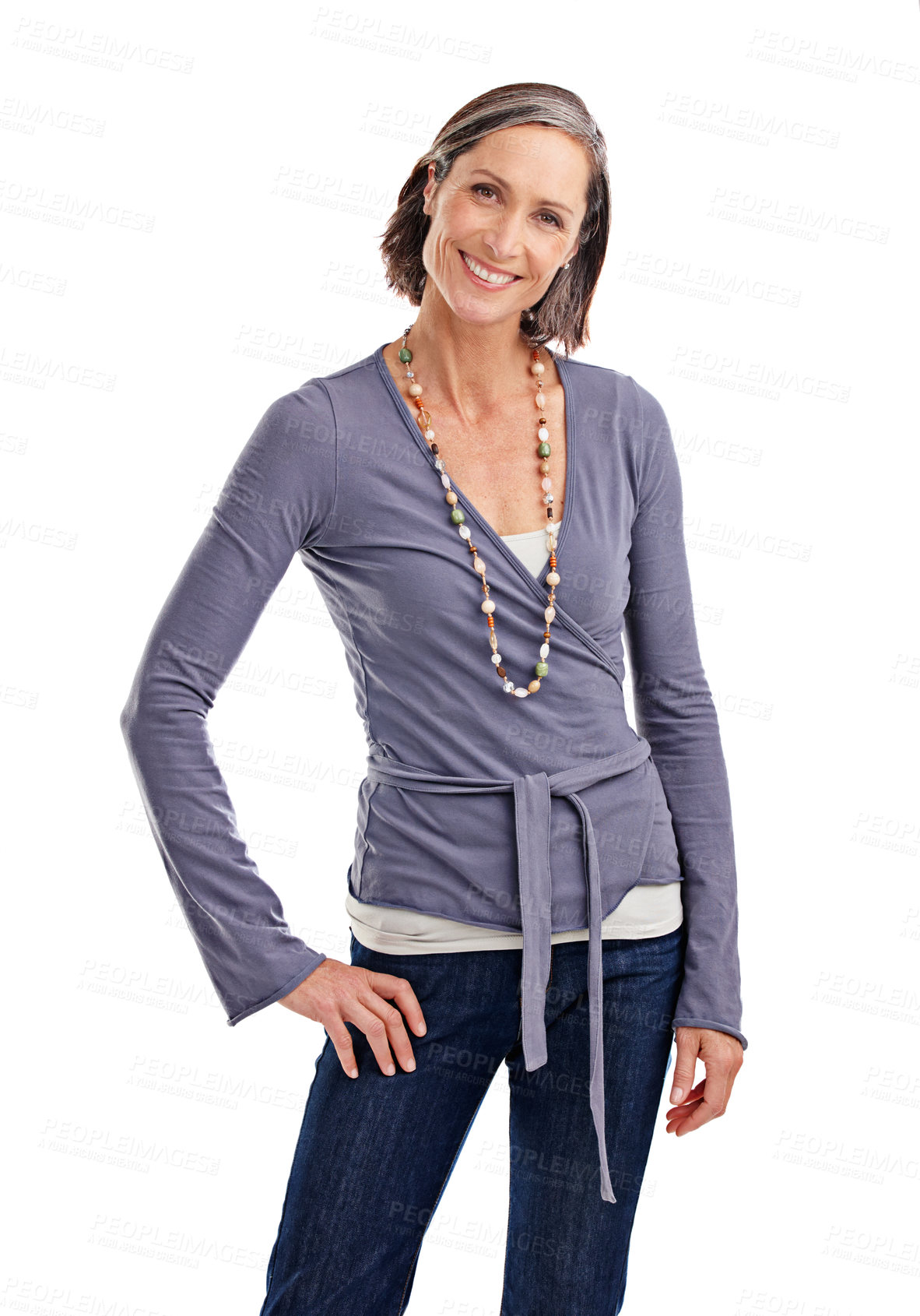 Buy stock photo Cropped studio portrait of an attractive mature woman in casualwear