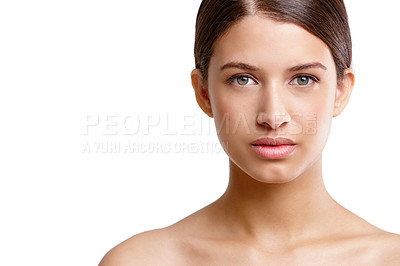 Buy stock photo Cropped studio portrait of a beautiful young woman with flawless skin