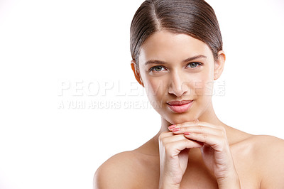 Buy stock photo Studio portrait of a beautiful young woman with flawless skin