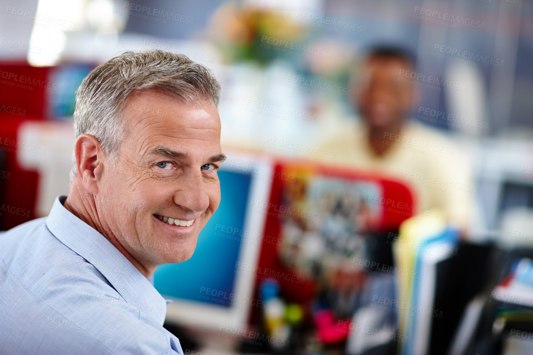 Buy stock photo Portrait of a handsome man enjoying his day at the office