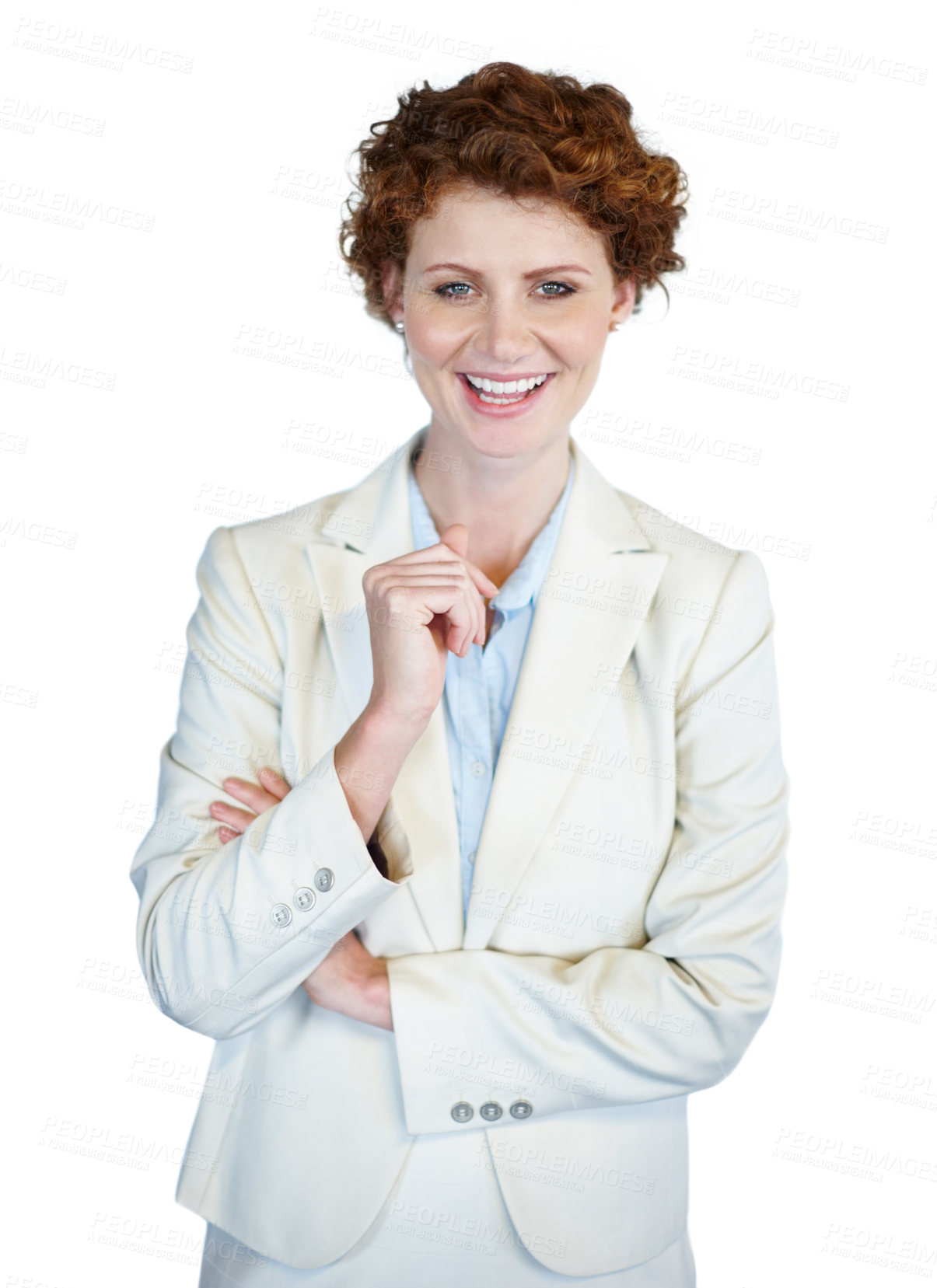 Buy stock photo Portrait, business woman and happy with confidence, pride and career as accountant in financial firm. Female person, professional and growth for investment opportunity in company on studio background