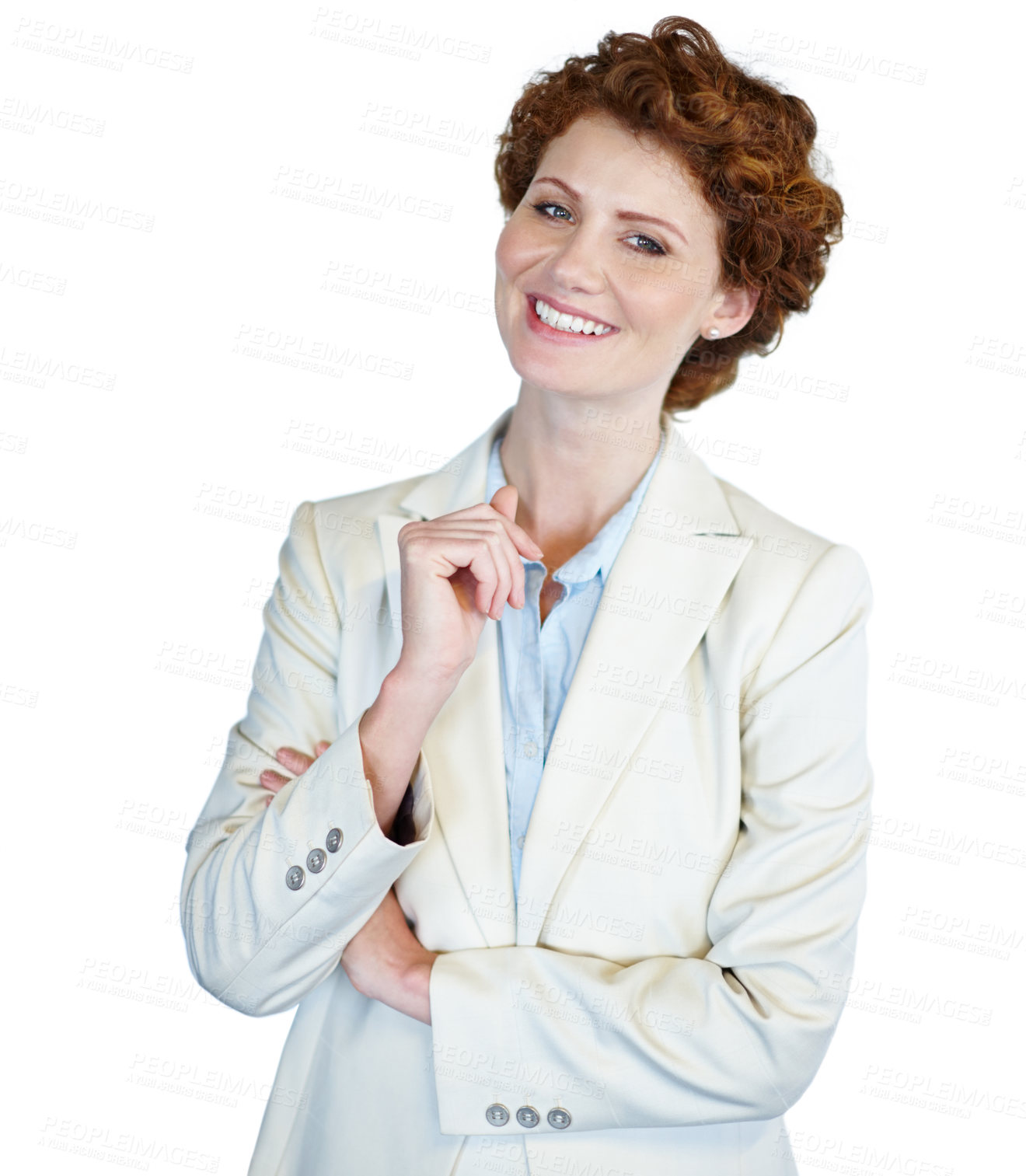 Buy stock photo Portrait, business woman and happy with pride, confidence and career as accountant in financial firm. Female person, professional and growth for investment opportunity in company on studio background