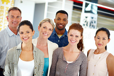 Buy stock photo Portrait of a diverse group of coworkers in a casual office environment 