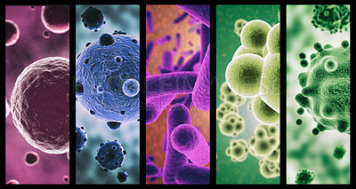 Buy stock photo A combined image of various micro organisms in color