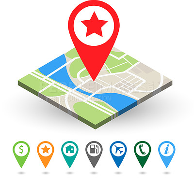 Buy stock photo Computer graphic of a city street map showing different locations