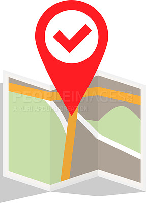 Buy stock photo Illustration, travel and icon of landmark, map and navigation of city, street and digital in app and website. Guide, location and direction for journey, info and technology for trip and help on road