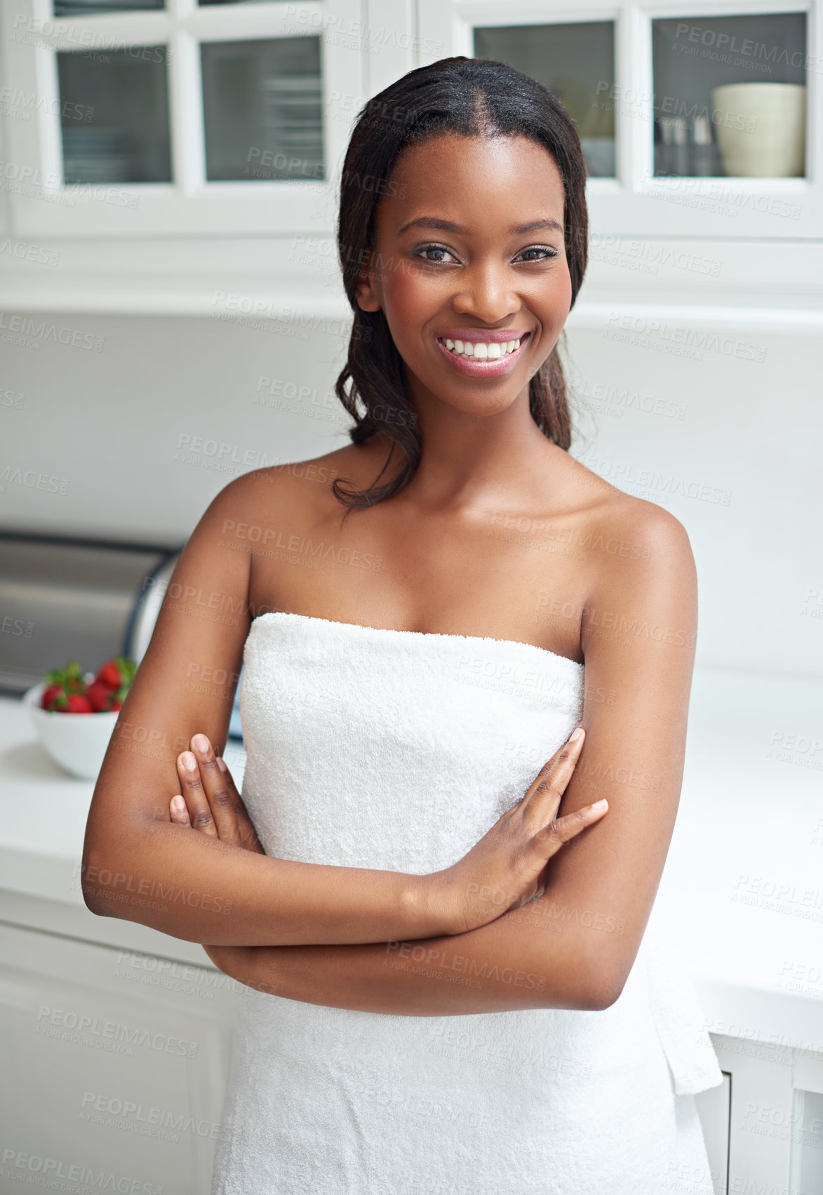 Buy stock photo Shot of an attractive young woman enjoying her morning off