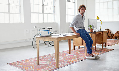Buy stock photo Full length portrait of a handsome male designer in his modern office 