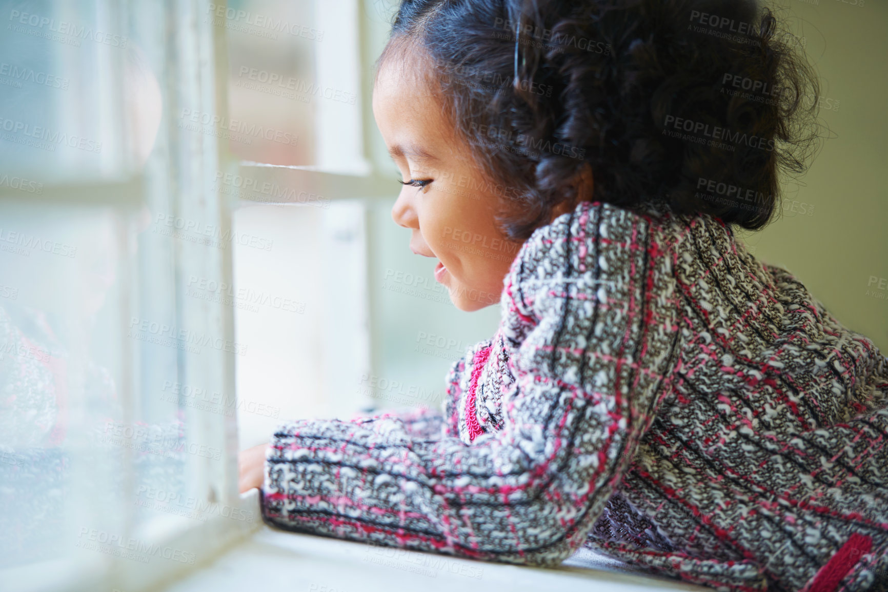 Buy stock photo Shot of a cute little girl at home