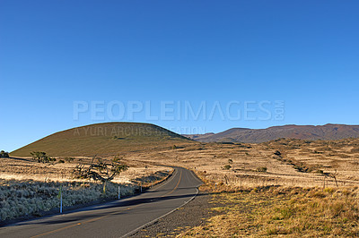 Buy stock photo Road through Landscape at Mauna Loa - the words biggest volcano, Big Island. A beautiful morning view  from road side of Mauna Loa the biggest volcano island.