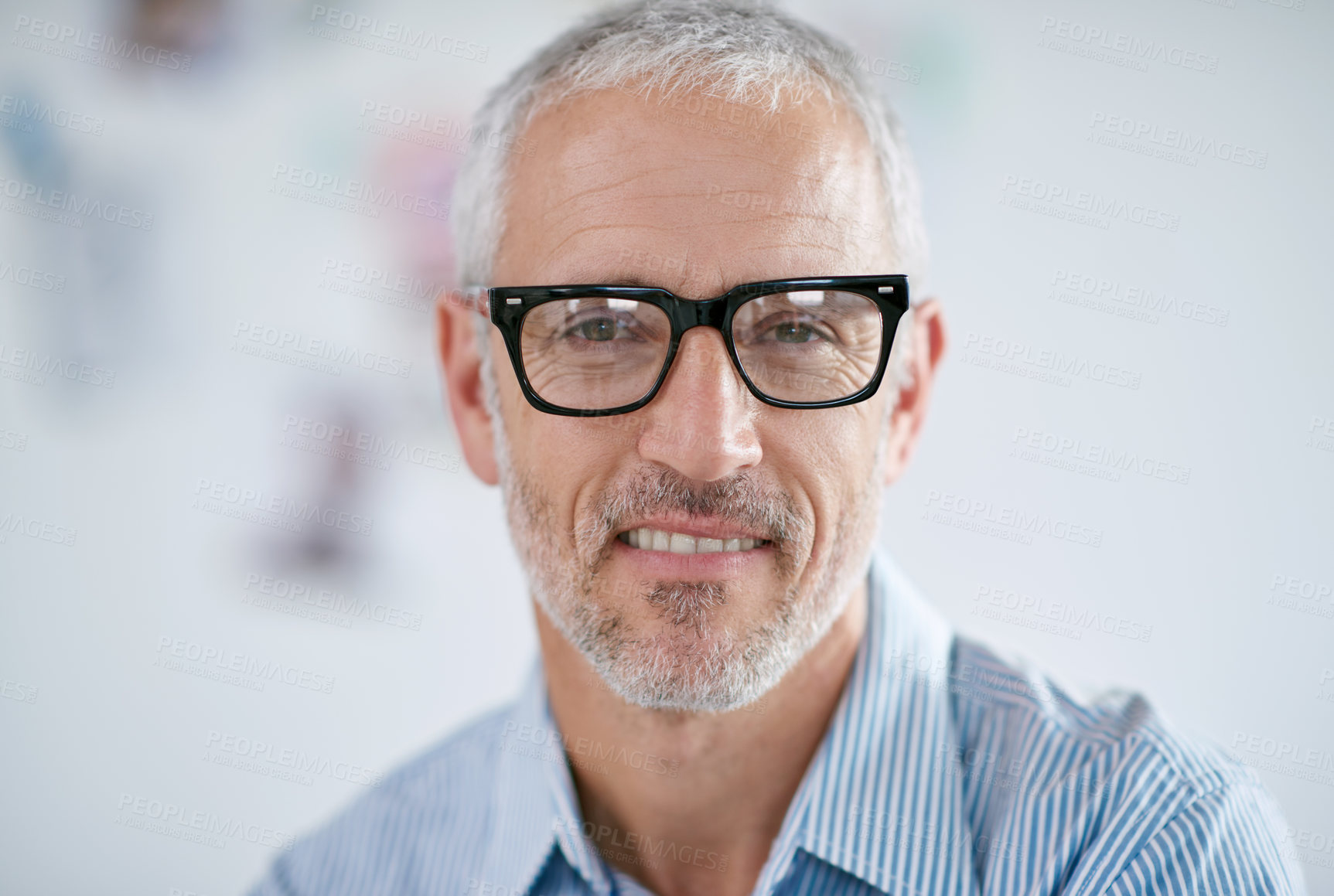 Buy stock photo Portrait, glasses and leadership with a business man in the office for corporate or professional work. Face, eyewear and management with a senior leader or CEO in a workplace on a blurred background