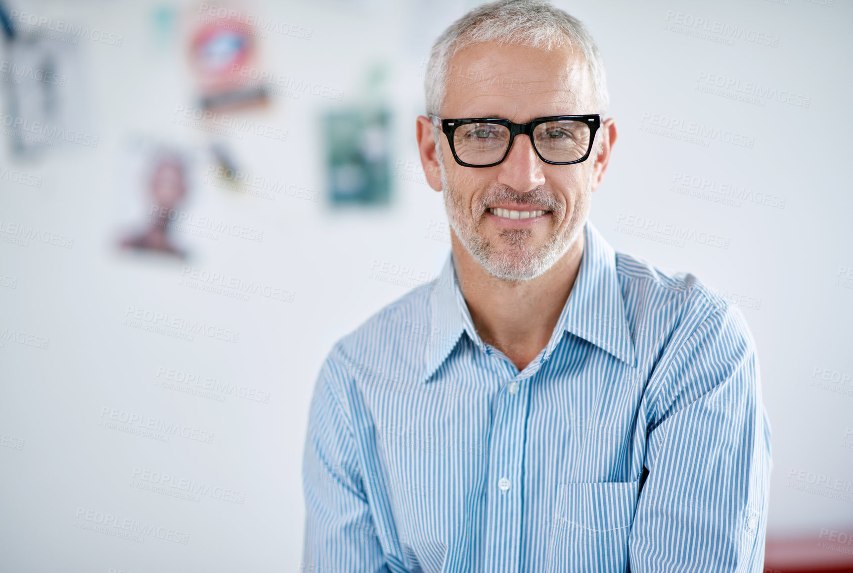 Buy stock photo Portrait, glasses and management with a business man in the office for corporate or professional work. Face, eyewear and leadership with a senior manager or CEO in a workplace on a blurred background