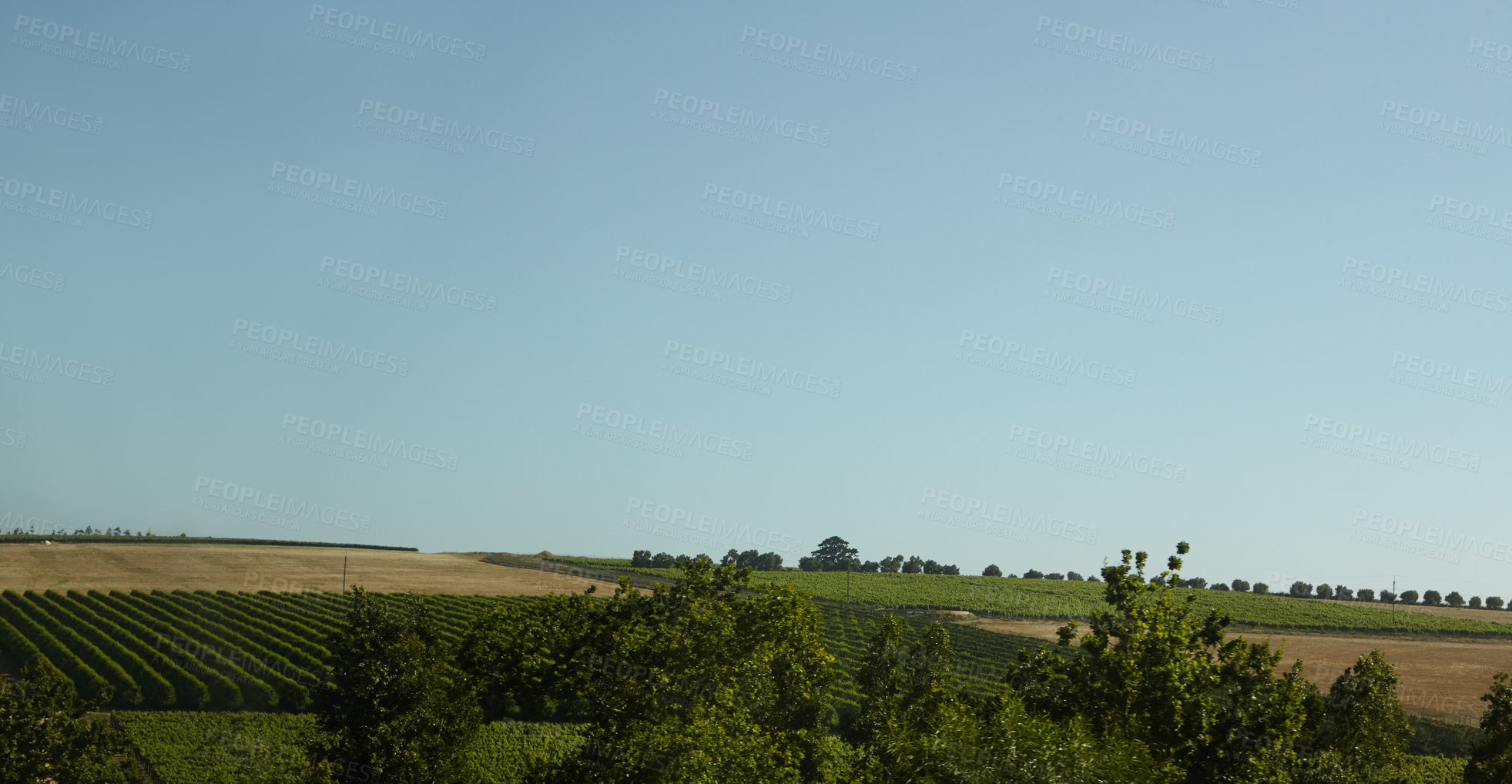 Buy stock photo Farmland and blue skies