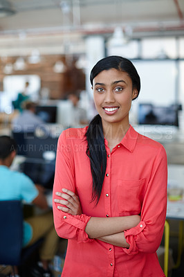 Buy stock photo Portrait of a confident young female designer in a relaxed working environment