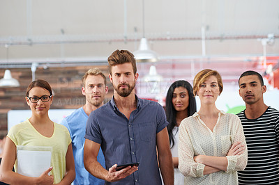 Buy stock photo Portrait of a team of confident colleagues in a casual working environment
