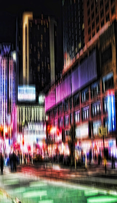 Buy stock photo Motion and lens blurred city images - from details to sky scrapers